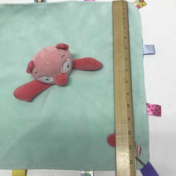 Taggies Pink Green Owl Baby Lovey Security Blanket Plush Bird Teal Hearts - Picture 5 of 11